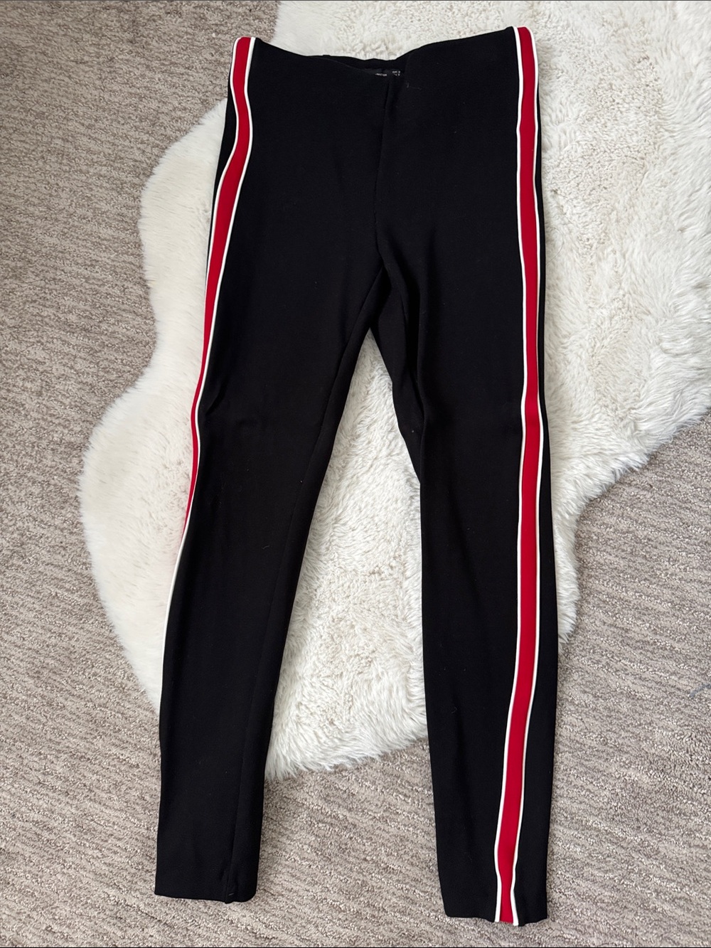 Zara Black Leggings with Red and White Side Stripes